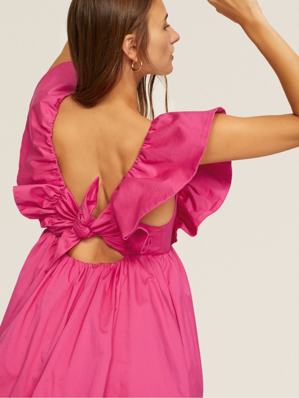 For Love & Lemons Clementine Pink Puff Sleeve Mini Dress Open Back 36970 - Picture 3 of 16